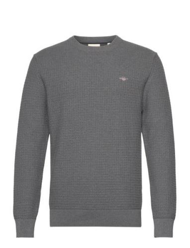 GANT Cotton Textured C-Neck Grå