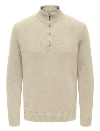 ONLY & SONS Onsfabian Life Reg 7 Half Zip Knit Beige