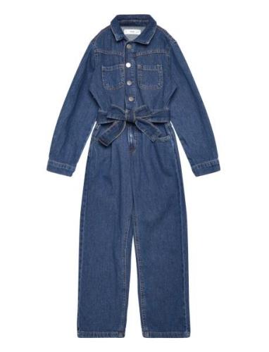 Mango Long Denim Jumpsuit Blå