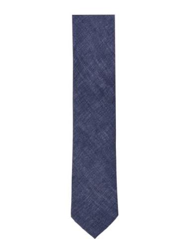 Lindbergh Black Structured Tencel Tie 7 Cm Marinblå