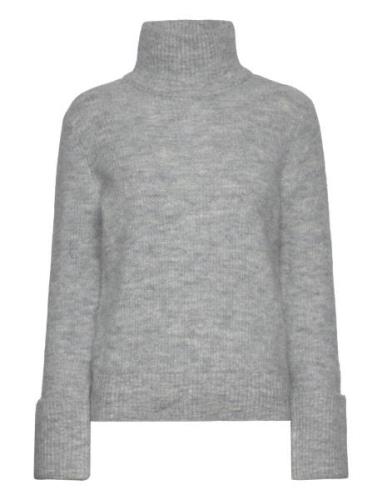 Selected Femme Slfsia Ras Ls Knit High Neck Grå