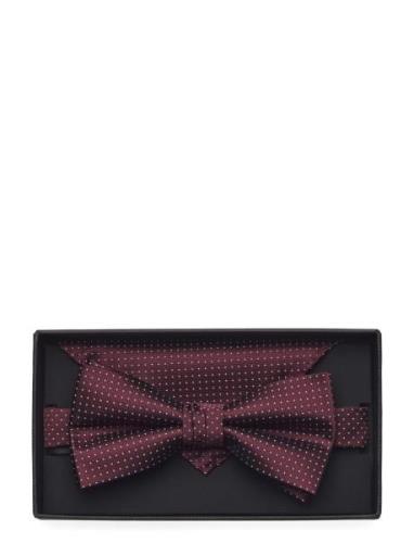 Lindbergh Black Polyester Bow Tie With Dots Burgundy