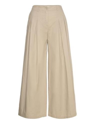 Mango Cotton Pleated Trousers Beige