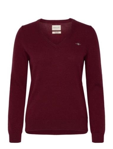 GANT Extrafine Lambswool Blend V-Neck Burgundy