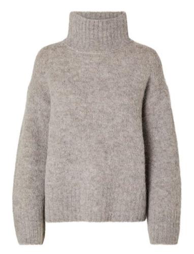 Selected Femme Slfgabella Ls Knit High-Neck Noos Grå