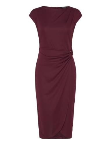 Lauren Ralph Lauren Ring-Trim Jersey Cap-Sleeve Dress Burgundy