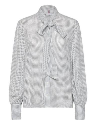 Tommy Hilfiger Polkadot Crepe Tie Neck Blouse Blå