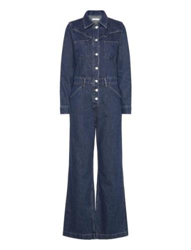 Mango Long Denim Jumpsuit Blå