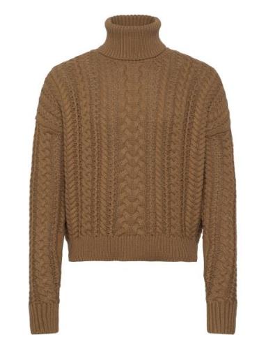 Lauren Ralph Lauren Cable-Knit Cotton-Blend Turtleneck Khaki Green