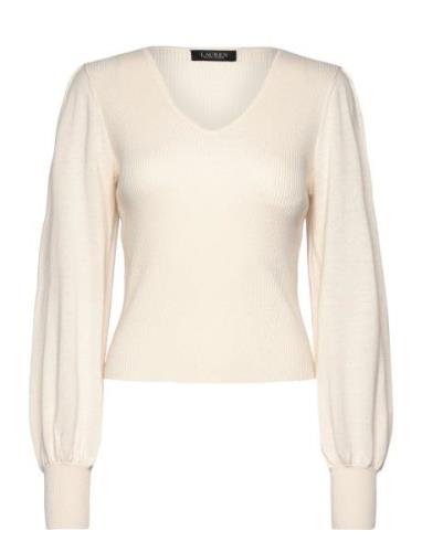 Lauren Ralph Lauren Cotton-Blend Blouson-Sleeve Sweater Kräm