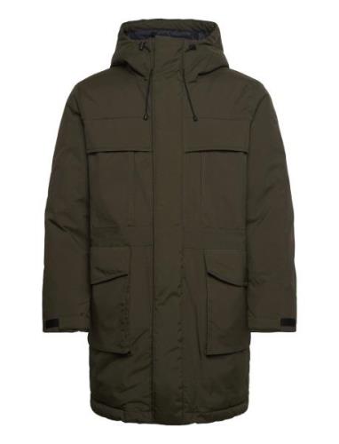 Knowledge Cotton Apparel Apex Canvas? Long Padded Coat - Grs Khaki Gre...