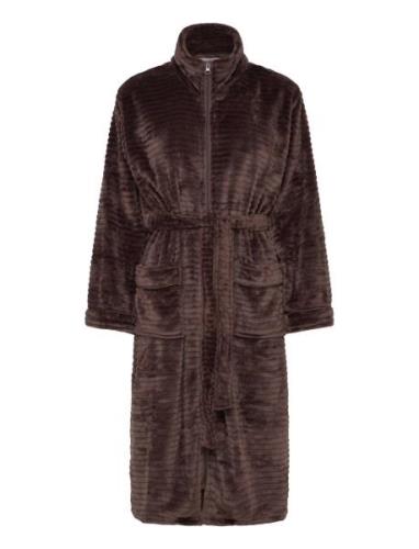 Missya Fine Fleece Robe W Zipper Brun