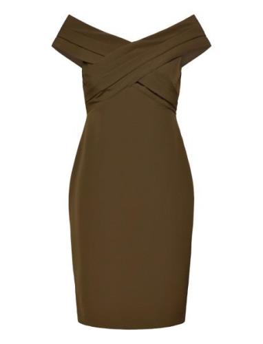 Lauren Ralph Lauren Crepe Off-The-Shoulder Cocktail Dress Khaki Green