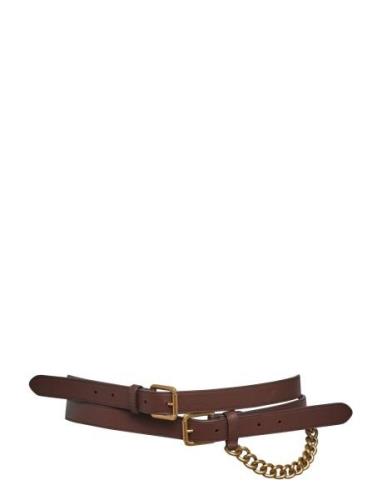 Lauren Ralph Lauren Leather Double-Wrap Chain Belt Brun