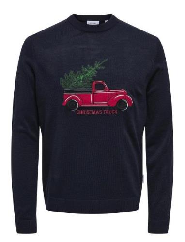 ONLY & SONS Onsxmas Reg 5 Aplication Crew Knit Marinblå