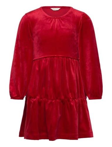 GANT Velour Tiered Dress Röd