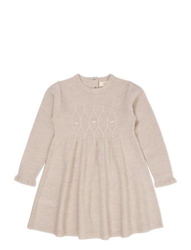 Copenhagen Colors Merino Ls Cable Dress W. Hearts Beige