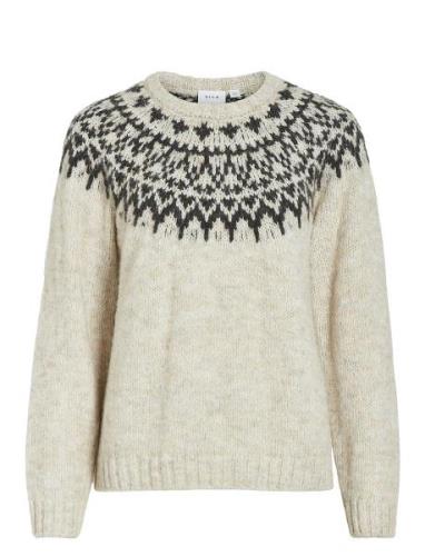 Vila Viejla O-Neck L/S Jacquard Knit Top Beige