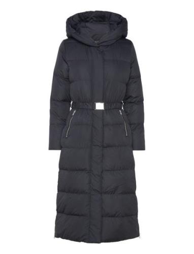 Lauren Ralph Lauren Belted Hooded Down Coat Marinblå