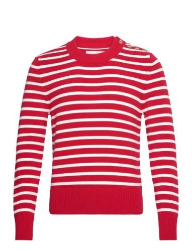 GANT Breton Striped Shiny Cotton C-Neck Röd