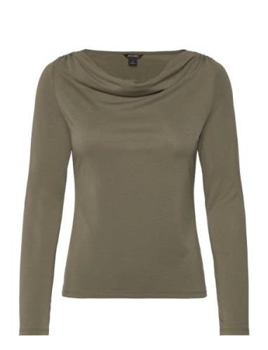 Monki Long Sleeved Ruched Boat Neck Top Khaki Green