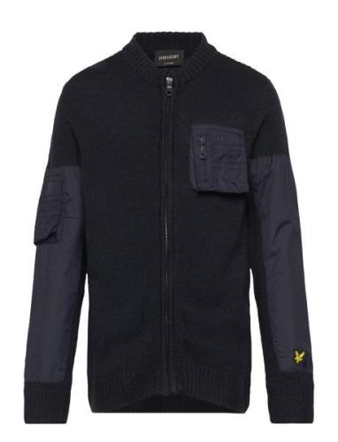 Lyle & Scott Tonal Nylon Trim Cardigan Marinblå