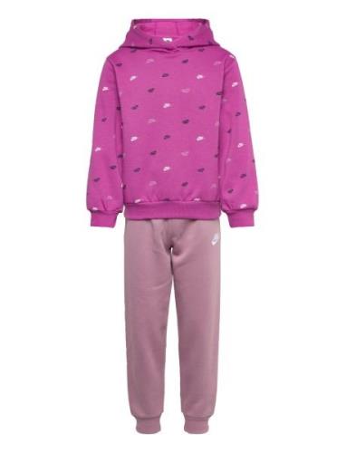 Nike Nike Sportswear Printed Fleece Pullover And Pants Set Rosa