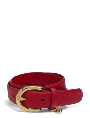 Lauren Ralph Lauren Charm Crosshatch Leather Belt Röd