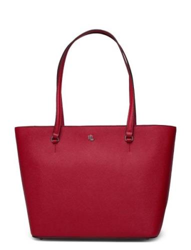 Lauren Ralph Lauren Crosshatch Leather Medium Karly Tote Röd