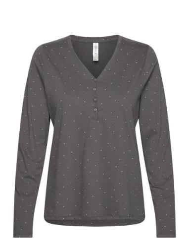 Lindex Henley Top Aop Dots Grå