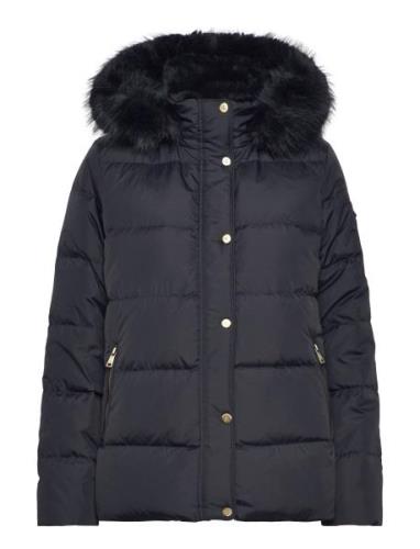 Lauren Ralph Lauren Faux-Fur-Trim Hooded Down Coat Marinblå