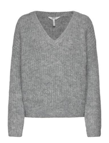 Object Objmilu Ls Lo V-Neck Knit E Au 24 Grå