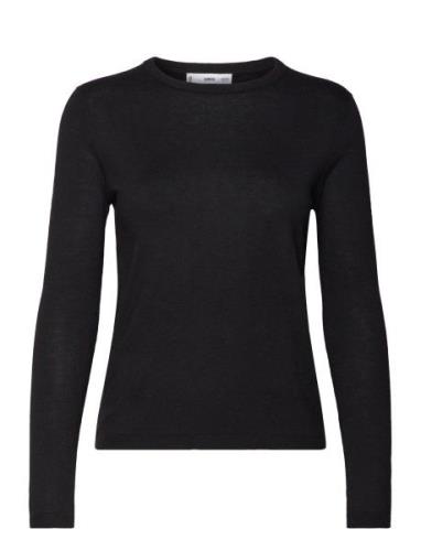 Mango Fine-Knit Crew-Neck Sweater Svart