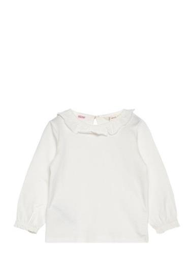 Mango Ruffled Collar T-Shirt Vit