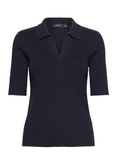 Lauren Ralph Lauren Rib-Knit Cotton-Blend Polo Sweater Marinblå