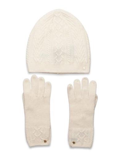 Lauren Ralph Lauren Cable-Knit Beanie & Glove Set Kräm