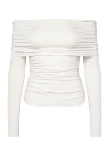 Weekday Folded Off Shoulder Long Sleeve Top Vit