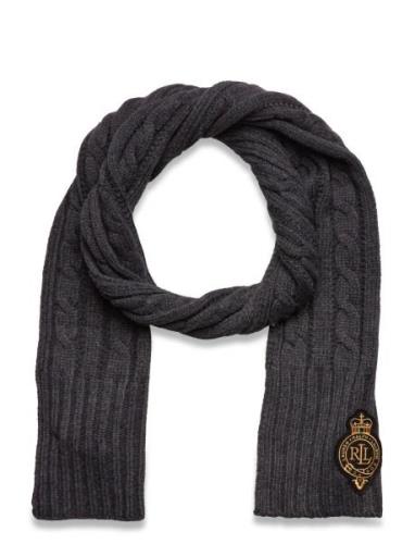 Lauren Ralph Lauren Crest-Patch Cable-Knit Scarf Grå