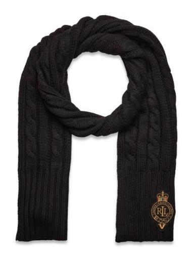 Lauren Ralph Lauren Crest-Patch Cable-Knit Scarf Svart