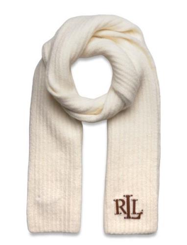 Lauren Ralph Lauren Leather-Trim Rib-Knit Wool-Blend Scarf Kräm