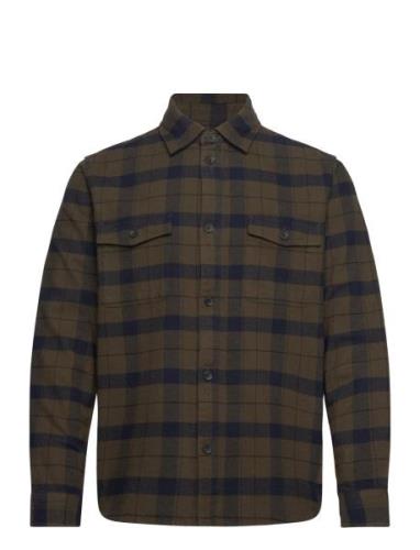 Les Deux Lennon Flannel Check Overshirt Khaki Green