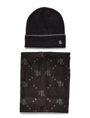 Lauren Ralph Lauren Logo Jacquard Scarf & Beanie Set Svart