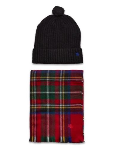 Lauren Ralph Lauren Logo Jacquard Scarf & Beanie Set Röd