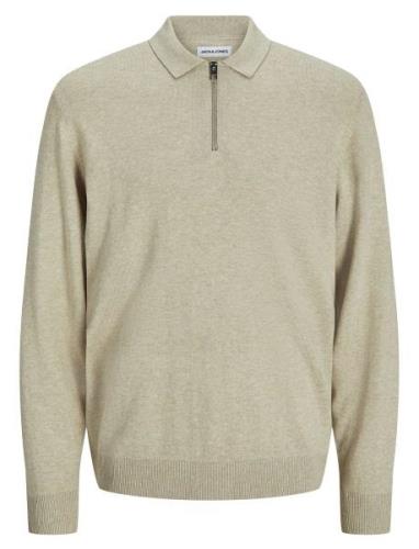 Jack & J S Jjeemil Knit Polo Half Zip Ls Noos Beige