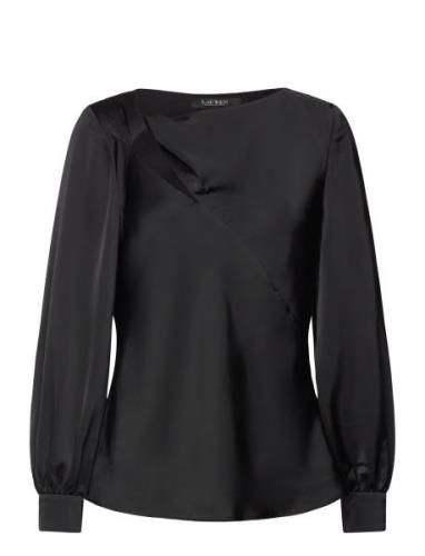 Lauren Ralph Lauren Cutout Satin Charmeuse Blouse Svart