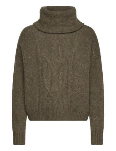 Lauren Ralph Lauren Cable-Knit Wool-Blend Turtleneck Sweater Khaki Gre...