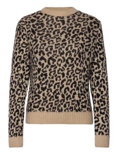 Mango Leopard-Print Sweater With Contrasting Trims Beige