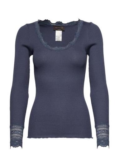 Rosemunde Silk T-Shirt W/ Lace Blå