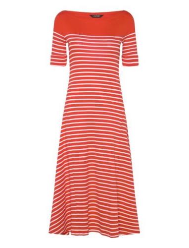 Lauren Ralph Lauren Striped Cotton Midi Dress Orange