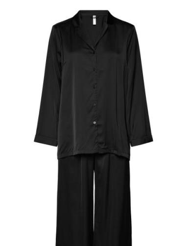 Lindex Pyjama Long Sleeve Satin Svart